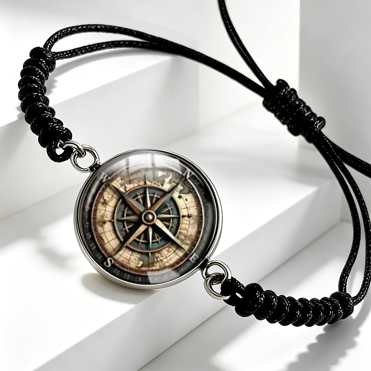 Unisex Nautical Compass World Map Pattern Adjustable Bracelet